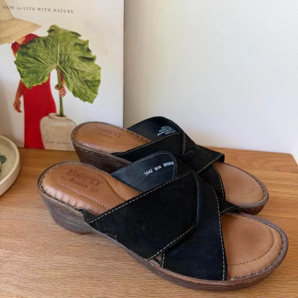 Black Suede Platform Leather Mules Born Size 10